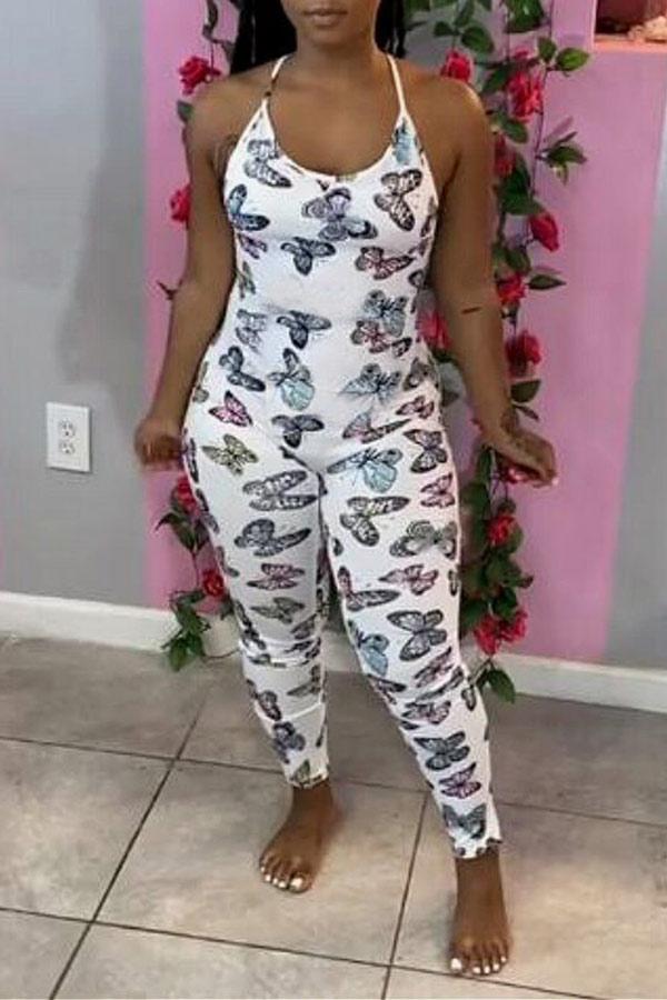 Sexy Backless Butterfly Print Jumpsuits