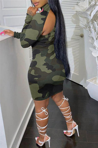 Sexy Camouflage Print Hollowed Out Dress