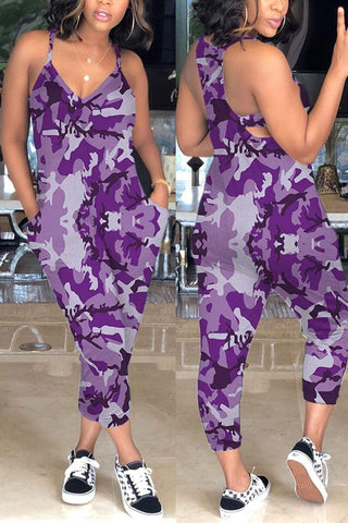 Sexy Camouflage Printed Sling Jumpsuit