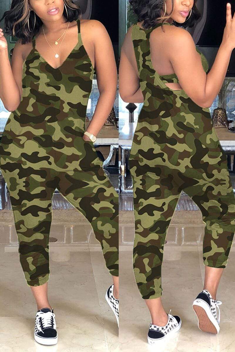 Sexy Camouflage Printed Sling Jumpsuit
