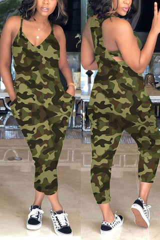 Sexy Camouflage Printed Sling Jumpsuit