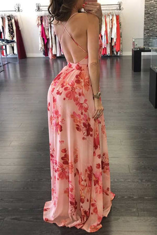 Sexy Deep V Backless Chiffon Dress