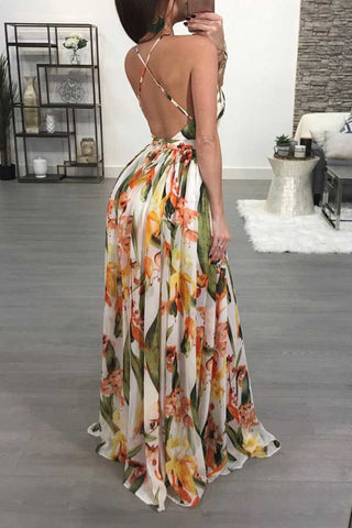 Sexy Deep V Backless Chiffon Dress