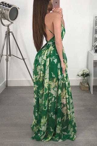 Sexy Deep V Backless Chiffon Dress