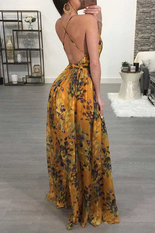 Sexy Deep V Backless Chiffon Dress