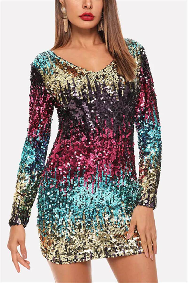 Sexy Deep V Sequin Dress