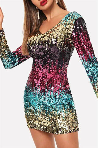 Sexy Deep V Sequin Dress