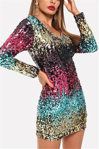 Sexy Deep V Sequin Dress