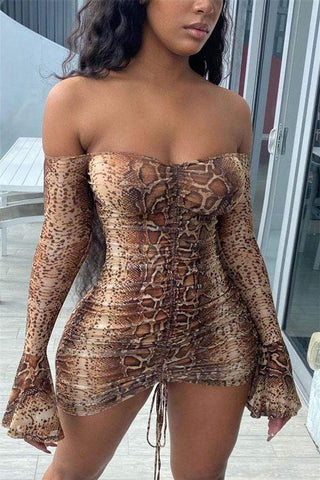 Sexy Draw String Backless Print Dress