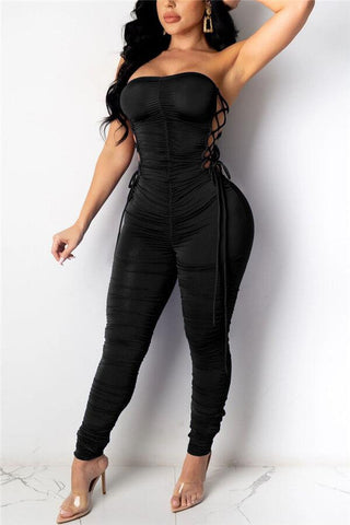 Sexy Fold Strap Design Strapless Skinny Jumpsuits