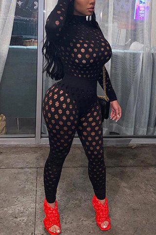 Sexy Hollowed Out See-through Long Sleeve Set