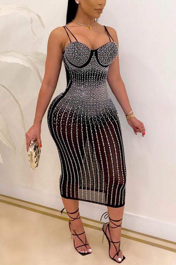 Sexy Hot Drilling See-through Sling Dress