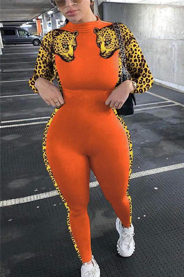 Sexy Leopard Print  Regular Jumpsuits