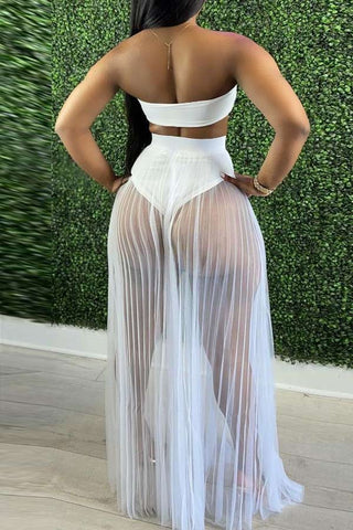 Sexy Mesh See Through Chest Wrap Skirt Set