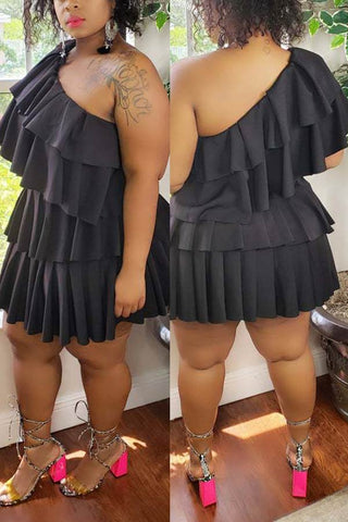 Sexy One Shoulder Pleated Plus Size Dress