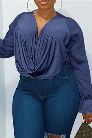 Sexy Plus Size Solid V Neck Tops