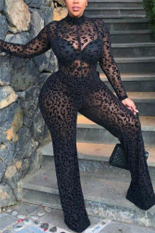 Sexy See-through Split Joint Regular Jumpsuits
