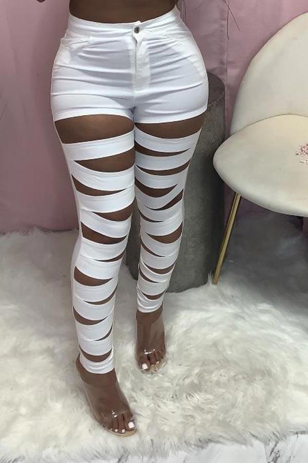 Sexy Skinny Ripped Solid Color Trousers