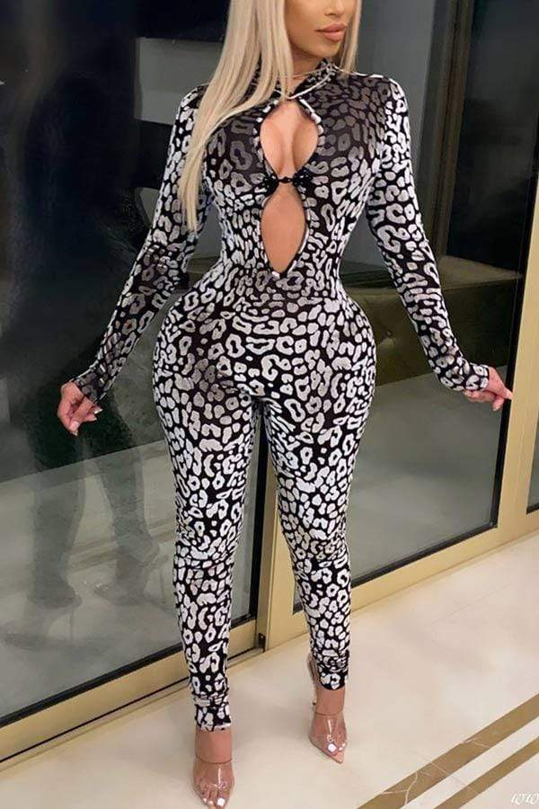 Sexy Slim Print Hollow Out Jumpsuits