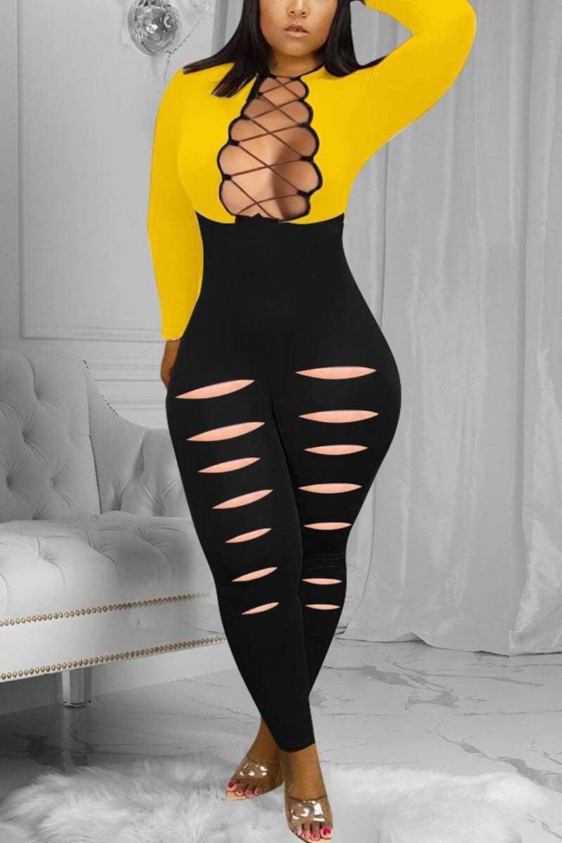 Sexy Solid Bandage Hollowed Out Plus Size Set