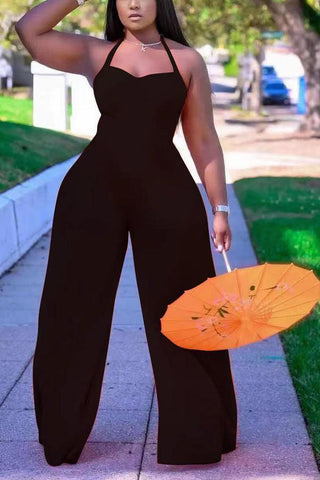 Sexy Solid Color Backless Wide Leg jumpsuit