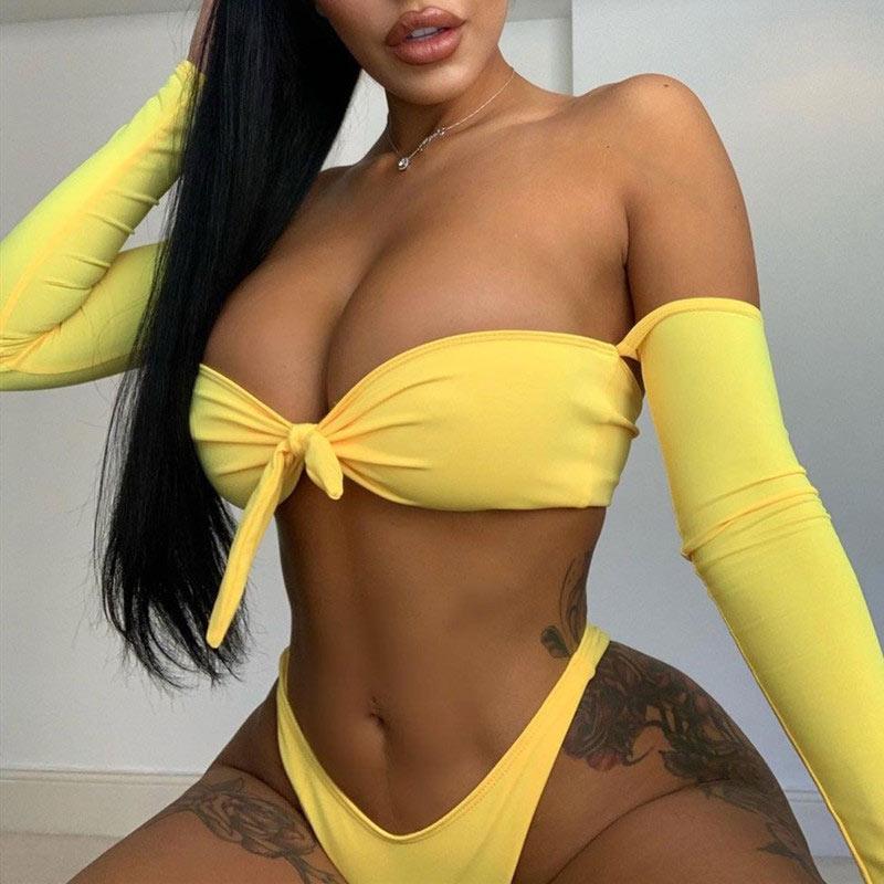 Sexy Solid Color Bow-knot Design Bikini