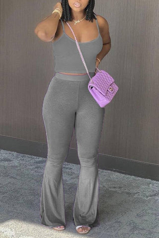 Sexy Solid Color Camisole Flare Trousers Set