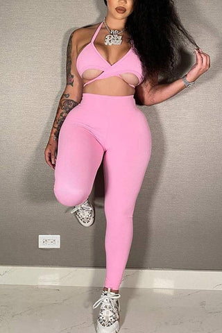 Sexy Solid Color Camisole Slim Trousers Set