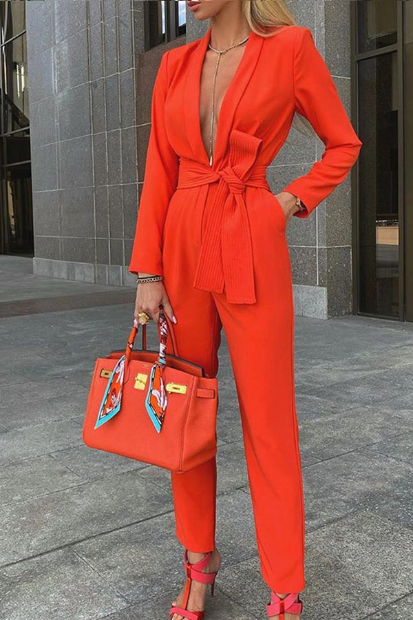 Sexy Solid Color Deep V Jumpsuit