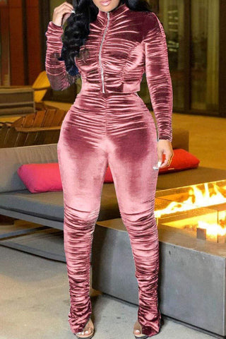 Sexy Solid Color Fold Velvet Two Pieces