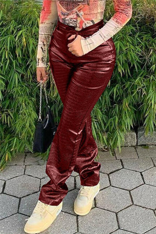 Sexy Solid Color Leather Pencil Pants