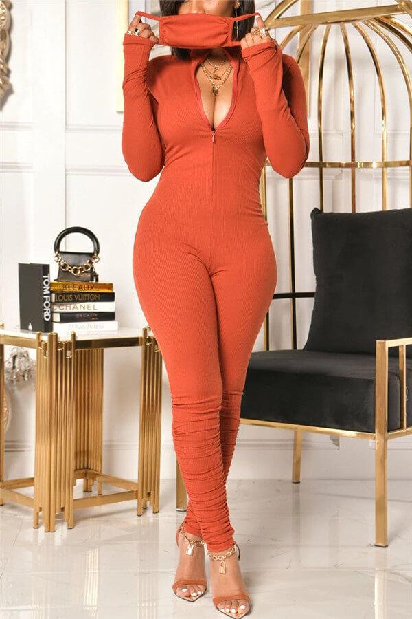 Sexy Solid Color O Neck Regular Jumpsuits