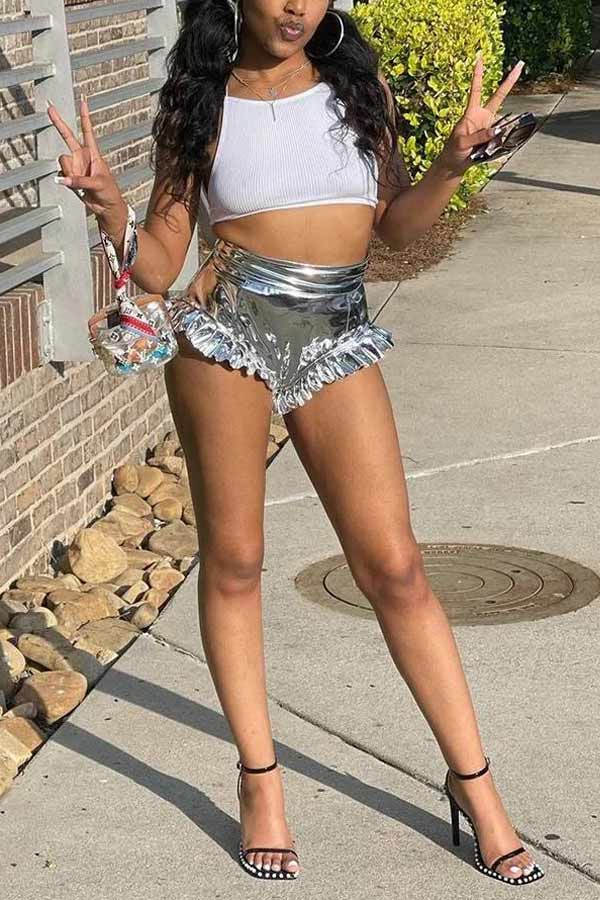 Sexy Summer Solid Color PU Shorts