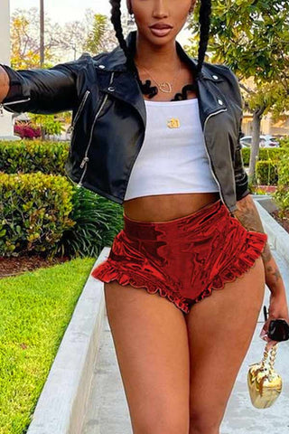 Sexy Summer Solid Color PU Shorts