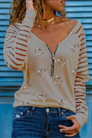 Sexy V Neck Zipper Collar Basic Top