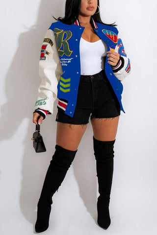 Trendy Winter Printed Oversized Baseball Jacket