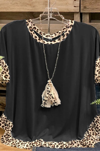 Leopard Patchwork Round Neck T-Shirt