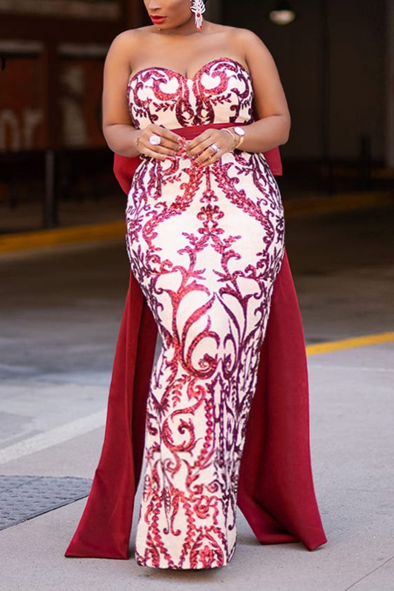 Plus Size Elegant Bow Decoration Off The Shoulder Maxi Dress